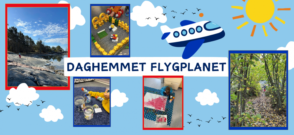 flera bilder från daghemmet flygplanet vid olika aktiviteter